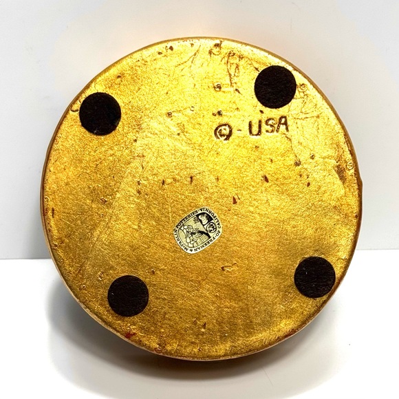 Rare Vtg Freeman & McFarlin Potteries Gold Round Covered Jewelry Trinket Box NEW - Picture 11 of 13